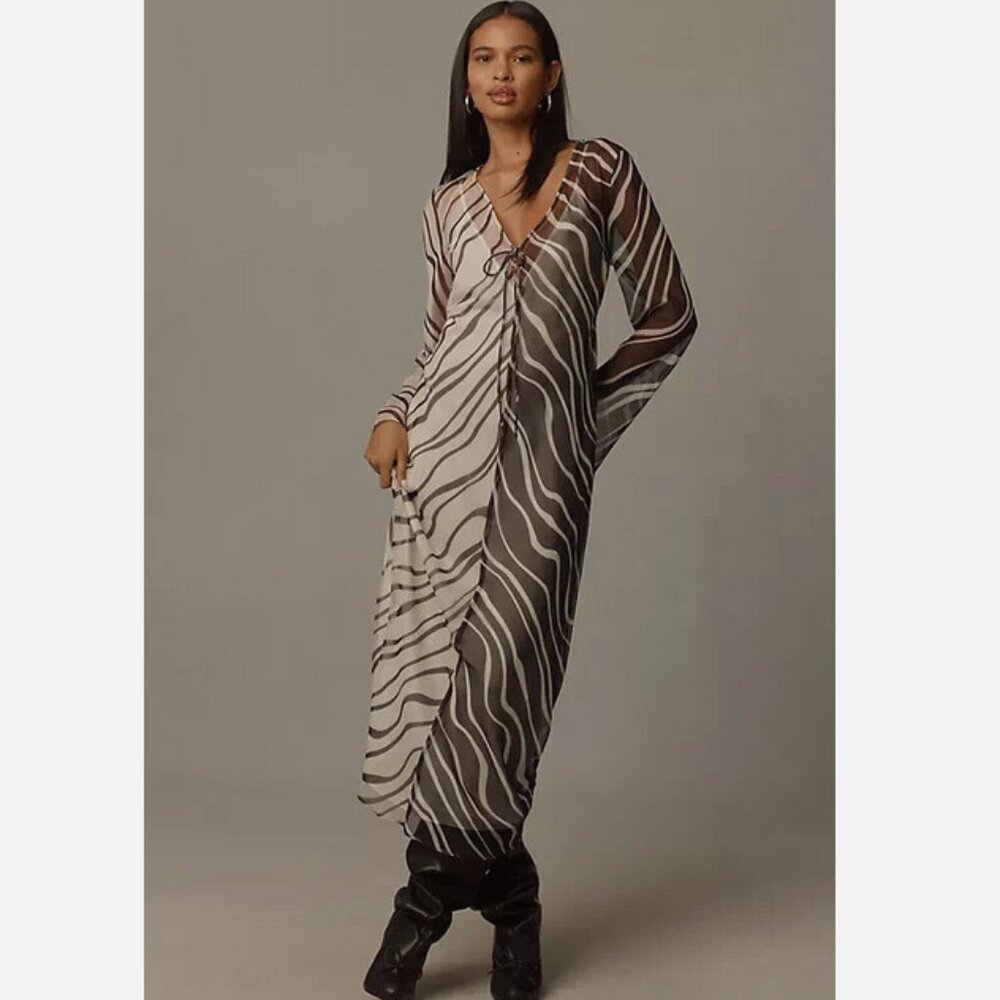 Anthropologie Significant Other Salma Long-Sleeve V-Neck Midi Dress 10 NWT 314$